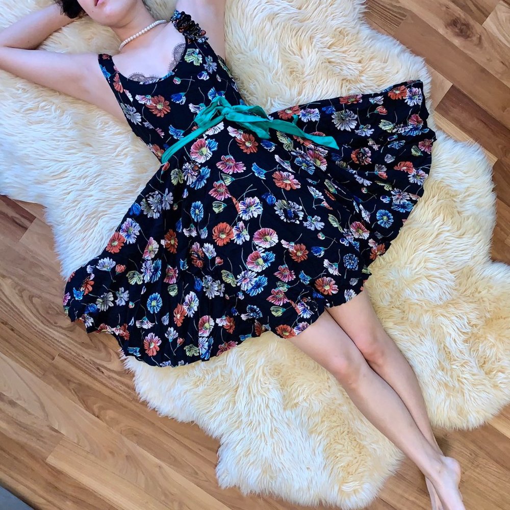 Anthropologie Floral Appliqué Swing Dress